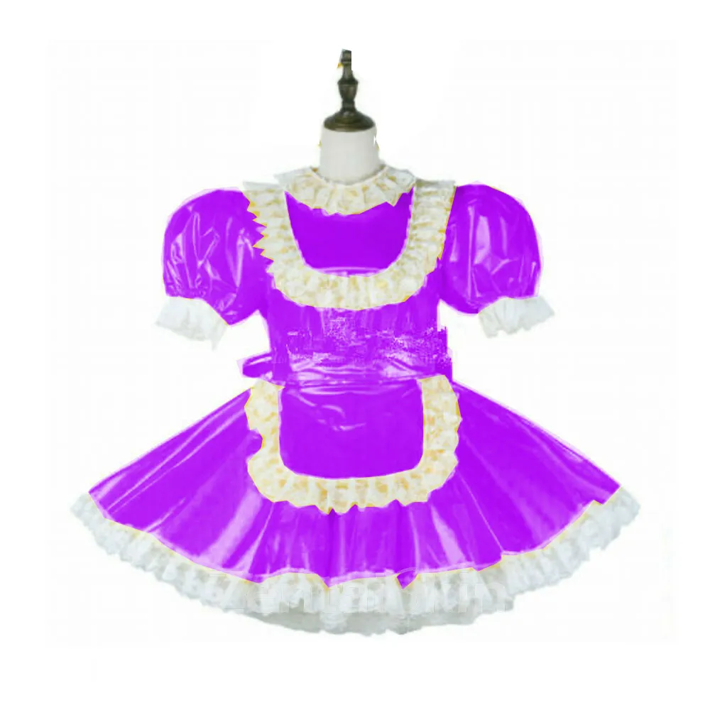 Second Skin French Maid Sissy Dress Uniform Anime Cosplay Sweet Lolita Wetlook PVC Dress