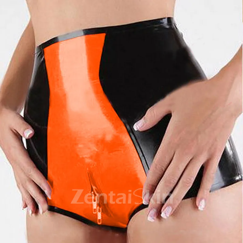 Second Skin Sexy Wetlook PVC Shorts Two Way Zipper Open Crotch Shorts