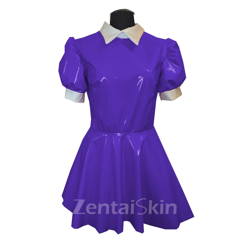 Second Skin Wetlook PVC Lolita Mini Dress Puff Sleeves a Line Dress Miad Dress