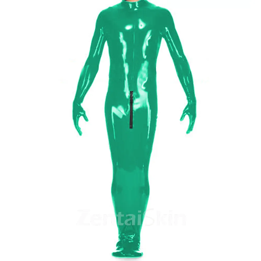 Adults Zentai Second-skin Full Body Bodysuit Front Zipper Open Crotch Wet Look Skinsuit Shiny Wetlook Unitard PVC Latex Look Bondage Bodysuit