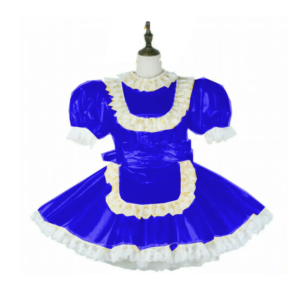 Second Skin French Maid Sissy Dress Uniform Anime Cosplay Sweet Lolita Wetlook PVC Dress