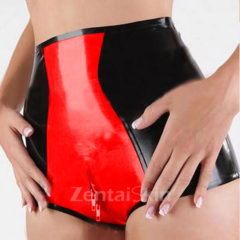Second Skin Sexy Wetlook PVC Shorts Two Way Zipper Open Crotch Shorts