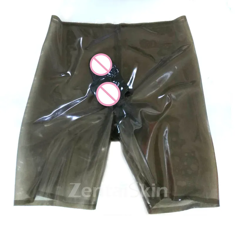 Second Skin Balck Transparent Latex Shorts Men Natural Latex Underwear with Two Condoms