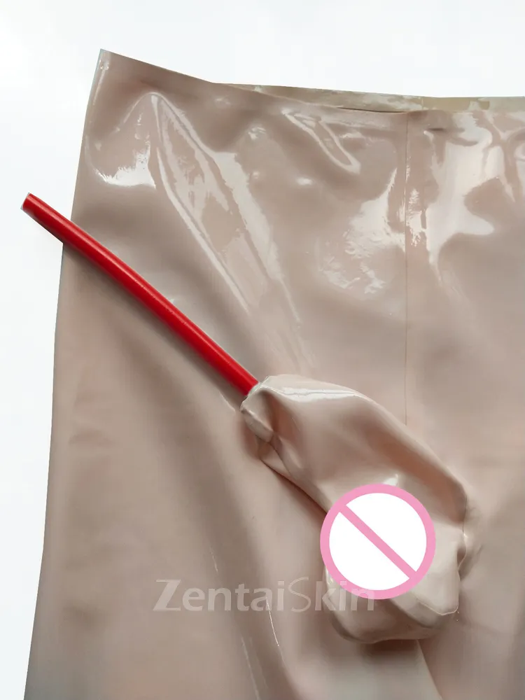 Second Skin Man Natural Latex Shorts High Waist with Penis Sheath and Tube