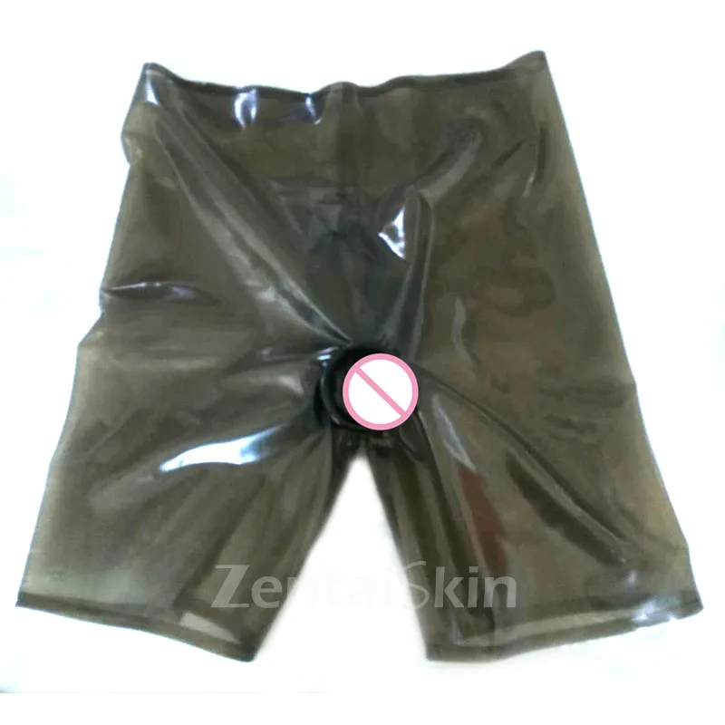 Second Skin Balck Transparent Latex Shorts Men Natural Latex Underwear with Two Condoms