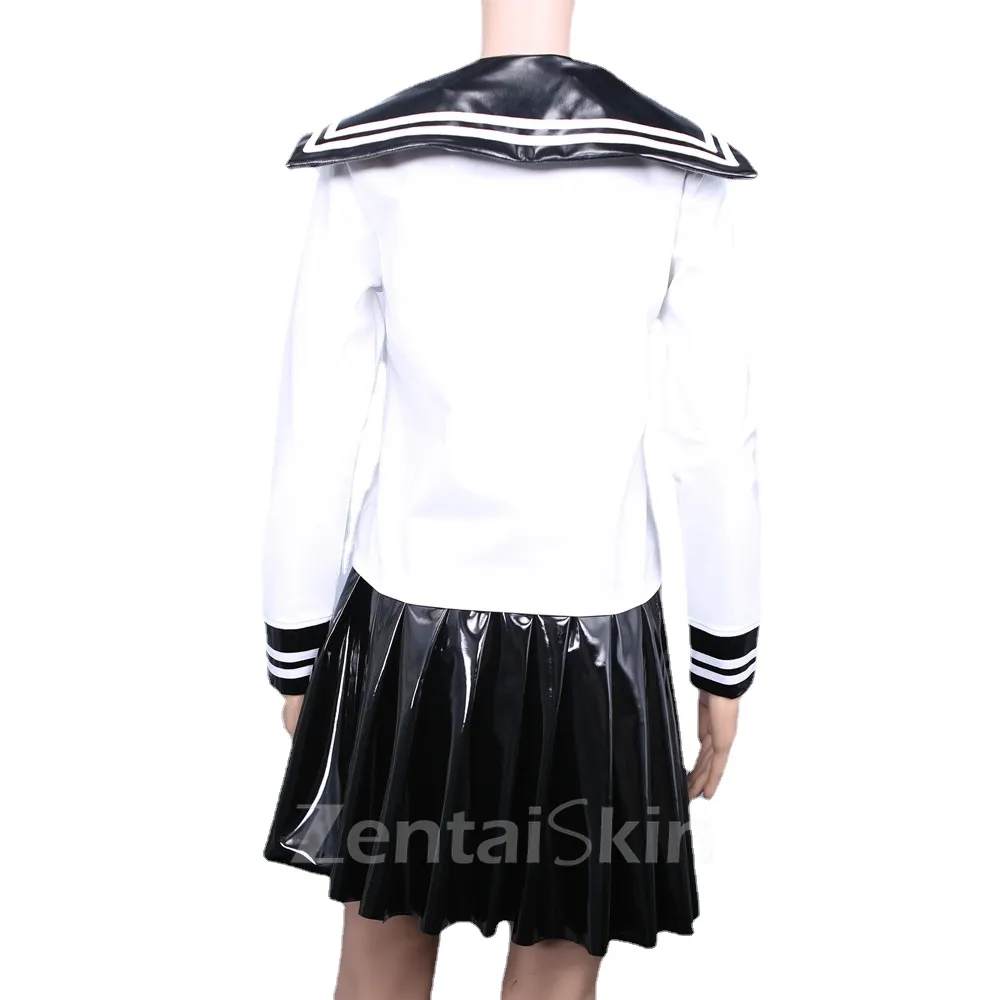 Second Skin White Schoolgirl Wetlook PVC Uniform Japanese Class Navy Sailor Students Dress