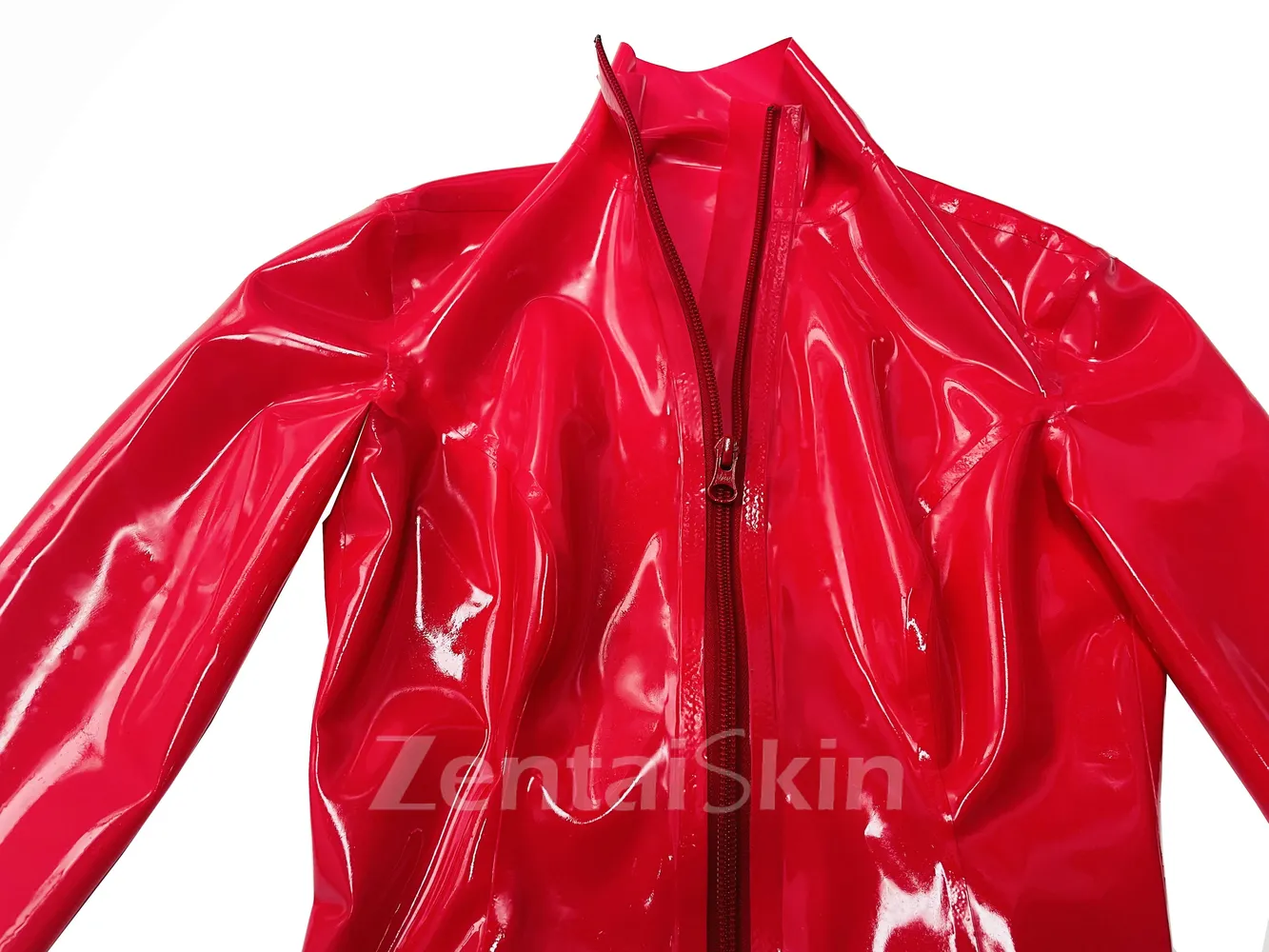 Second Skin Women Latex Coats Long Sleeves Red Jacket