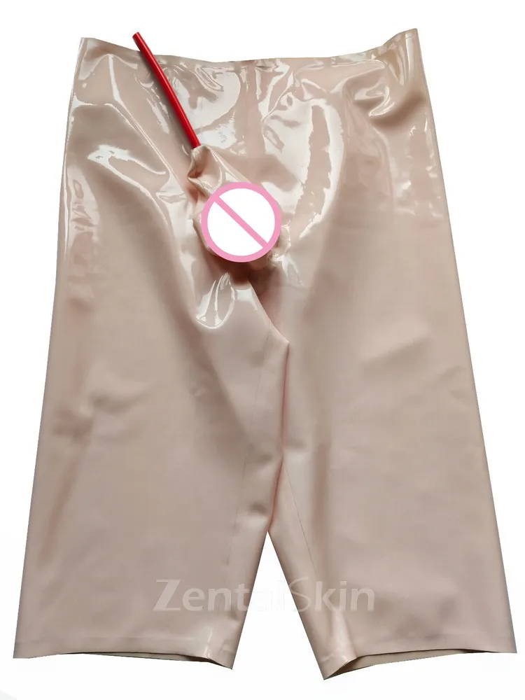 Second Skin Man Natural Latex Shorts High Waist with Penis Sheath and Tube