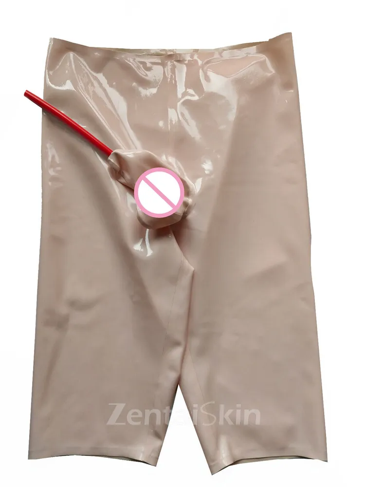 Second Skin Man Natural Latex Shorts High Waist with Penis Sheath and Tube