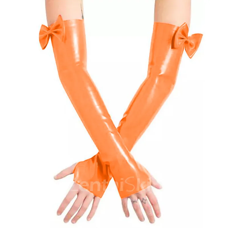 Second Skin Fingerless Gloves Wetlook PVC Wetlook Bowknot Arm Length Gloves