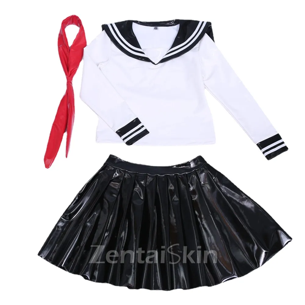 Second Skin White Schoolgirl Wetlook PVC Uniform Japanese Class Navy Sailor Students Dress