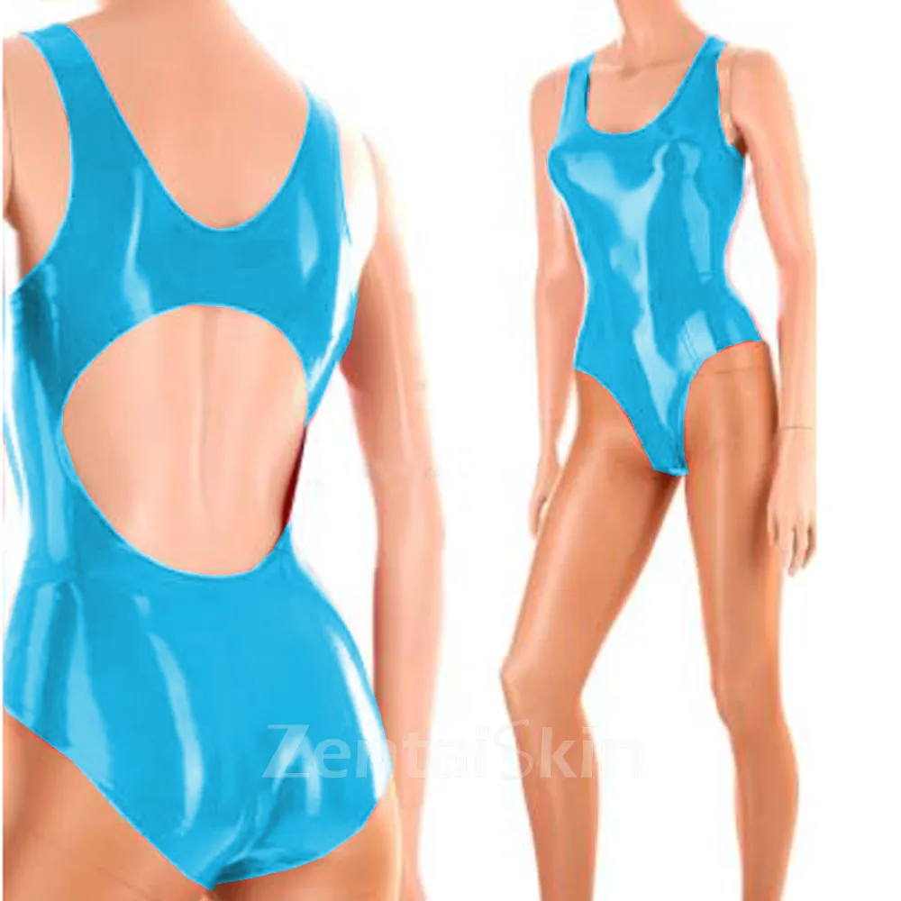Second Skin Lady Sleeveless Jumpsuit Wet Look Gothic Back Hollow Wetlook Leotard PVC Bodysuit