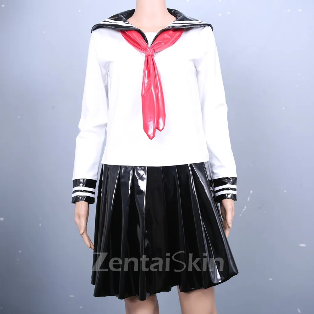 Second Skin White Schoolgirl Wetlook PVC Uniform Japanese Class Navy Sailor Students Dress