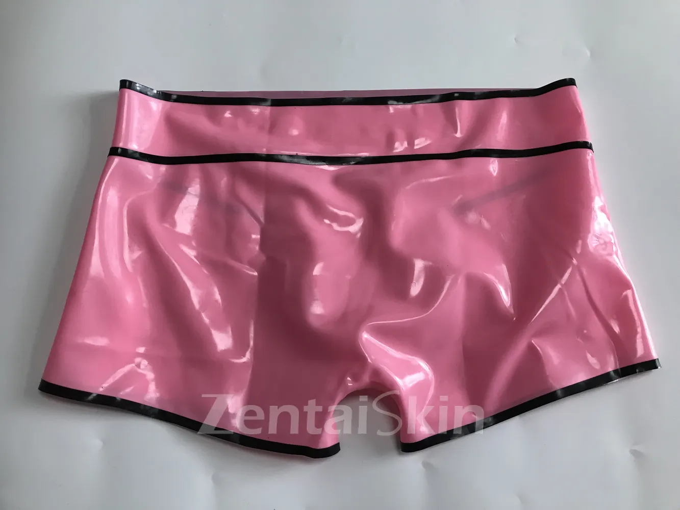 Second Skin Natural Latex Shorts Men Black Trim Underwear