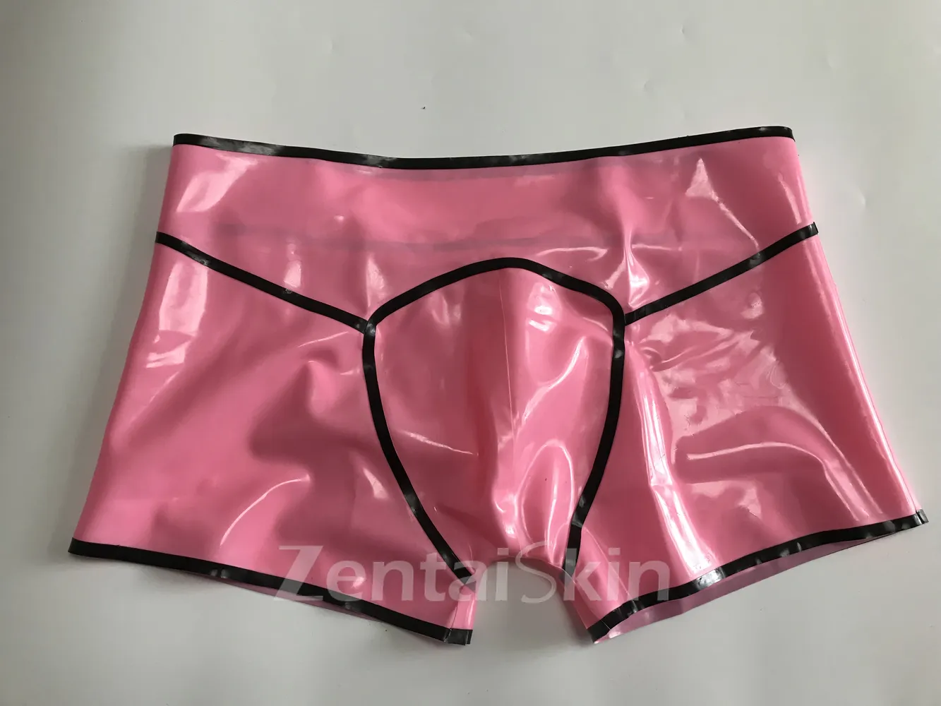 Second Skin Natural Latex Shorts Men Black Trim Underwear
