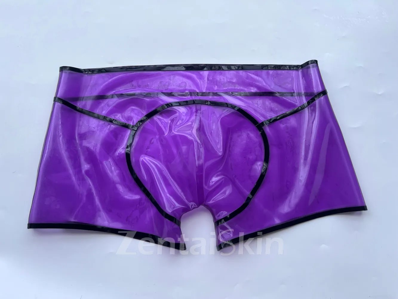 Second Skin Natural Latex Shorts Men Black Trim Underwear