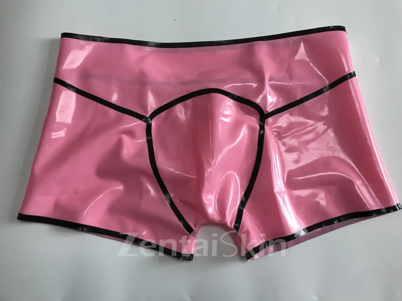 Second Skin Natural Latex Shorts Men Black Trim Underwear