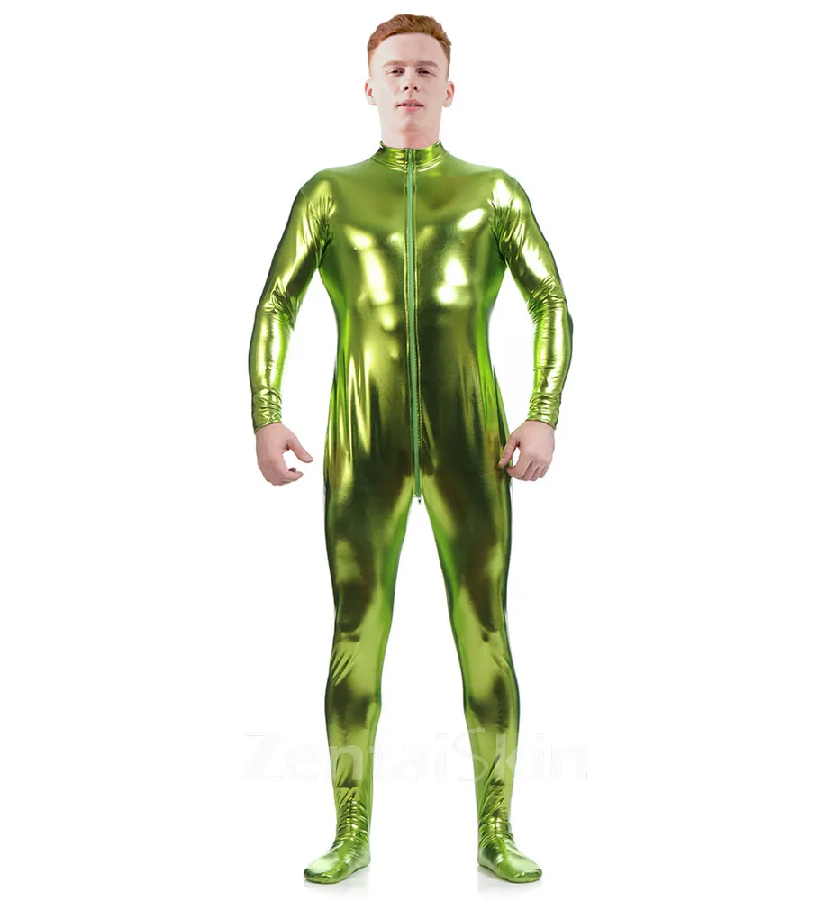 Second Skin Full Body Headless Handless Tights Wet Look Zentai Shiny Metallic Catsuit