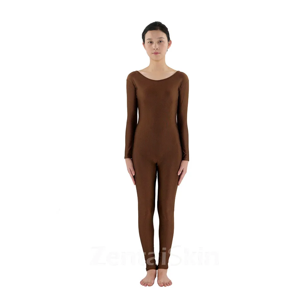 Women Big Round Neck Tights Solid Color Lycra Skinsuit Spandex Catsuit Zentai Unitard Second-skin Clothing