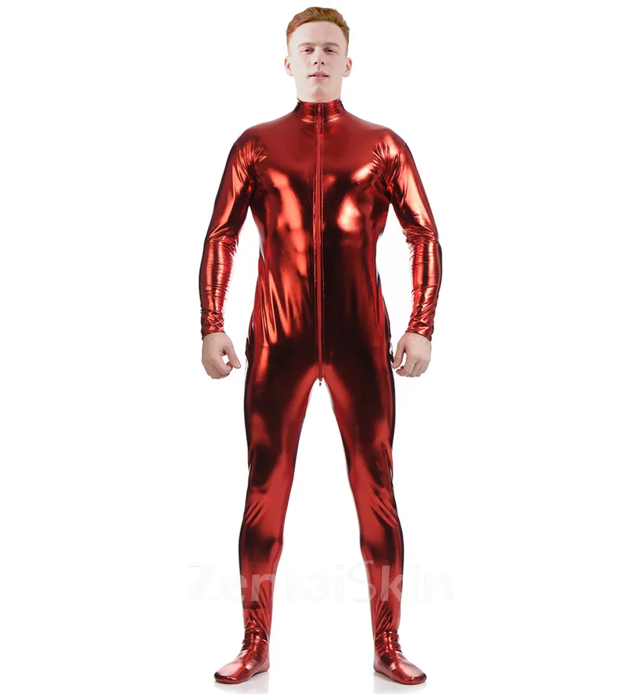 Second Skin Full Body Headless Handless Tights Wet Look Zentai Shiny Metallic Catsuit