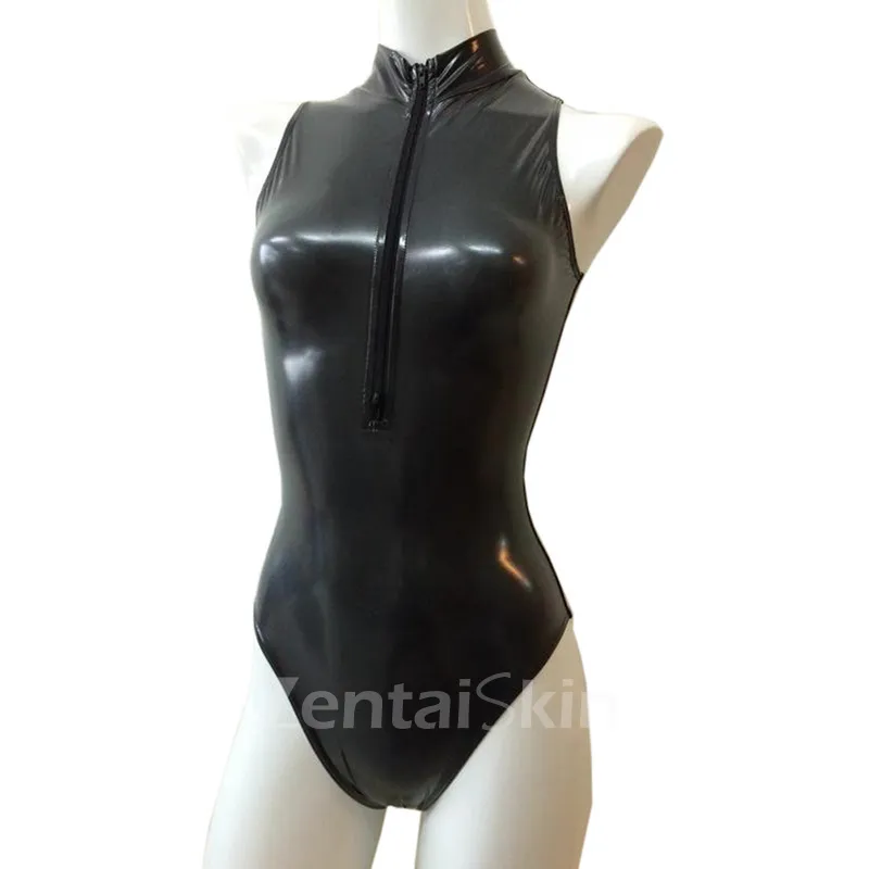 Second Skin Solid Color Women Simple Fashion Bodysuit Wet Look Leotard Shiny Metallic Bodysuit