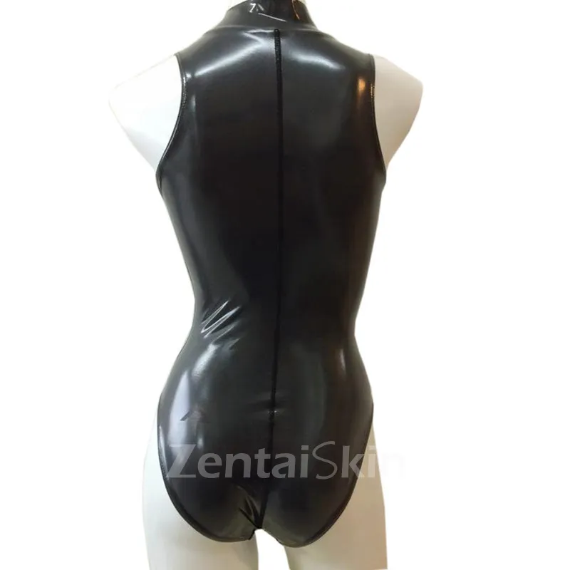 Second Skin Solid Color Women Simple Fashion Bodysuit Wet Look Leotard Shiny Metallic Bodysuit