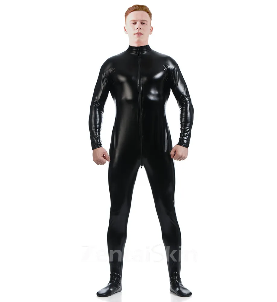 Second Skin Full Body Headless Handless Tights Wet Look Zentai Shiny Metallic Catsuit