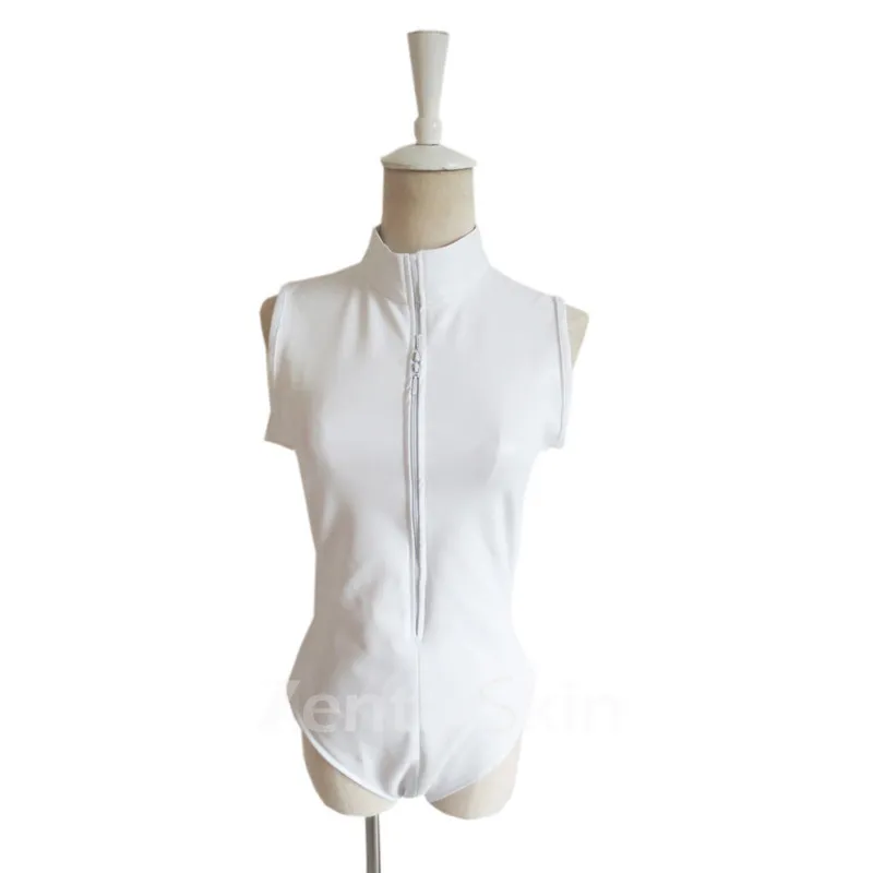 Second Skin Solid Color Women Simple Fashion Bodysuit Wet Look Leotard Shiny Metallic Bodysuit