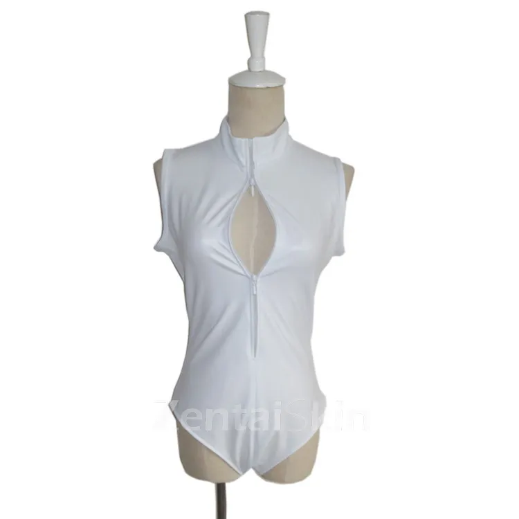 Second Skin Solid Color Women Simple Fashion Bodysuit Wet Look Leotard Shiny Metallic Bodysuit