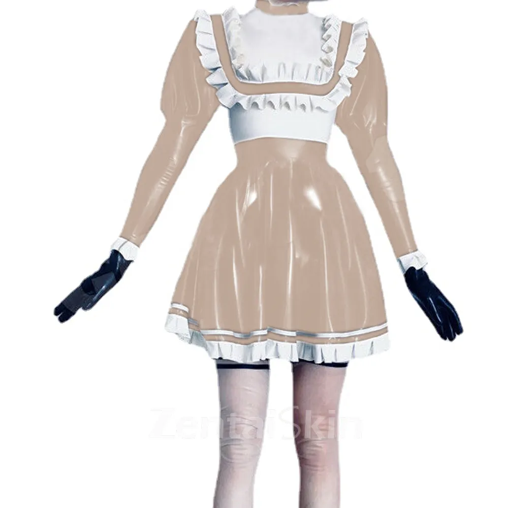 Maid Dress Second Skin Wet Look Wetlook PVC Sailor Japanese School Back Zip Pleated Hem Dresses