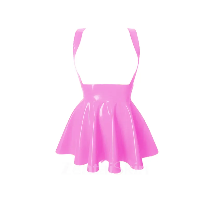 Second Skin Women High Waist Pleated Skater Suspender Skirt Gothic Strap Wetlook PVC Skirts