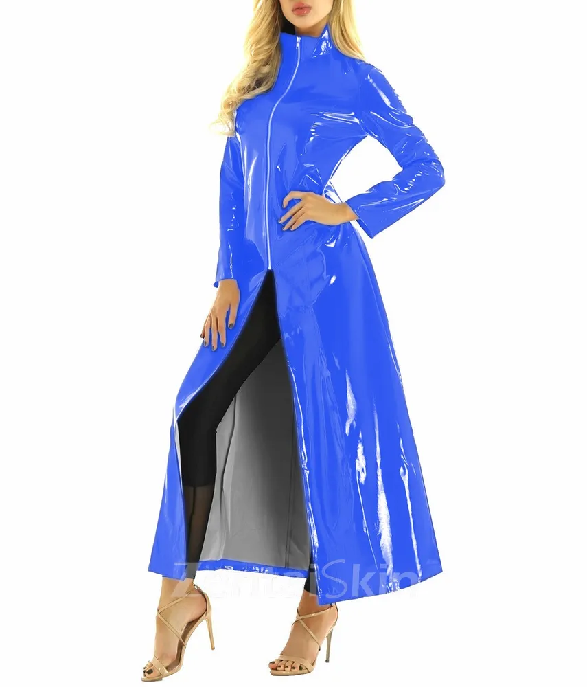 Second Skin Long Sleeve Wetlook PVC Pleated Front Zipper Ladies Party Costume Women Windbreaker