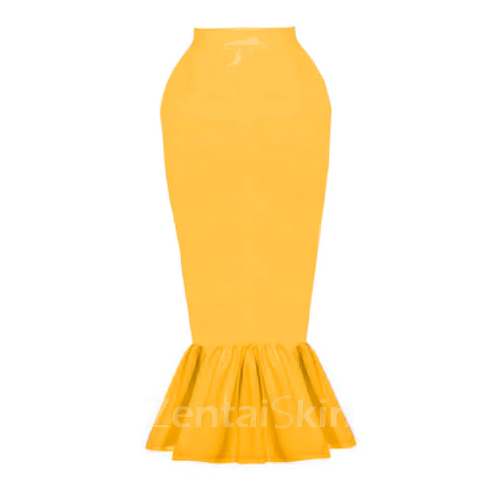 Second Skin Women Ruffles Slim Mermaid Skirts Wild Trumpet Skirt Wetlook PVC Mid-length Wrap Hip Skirts