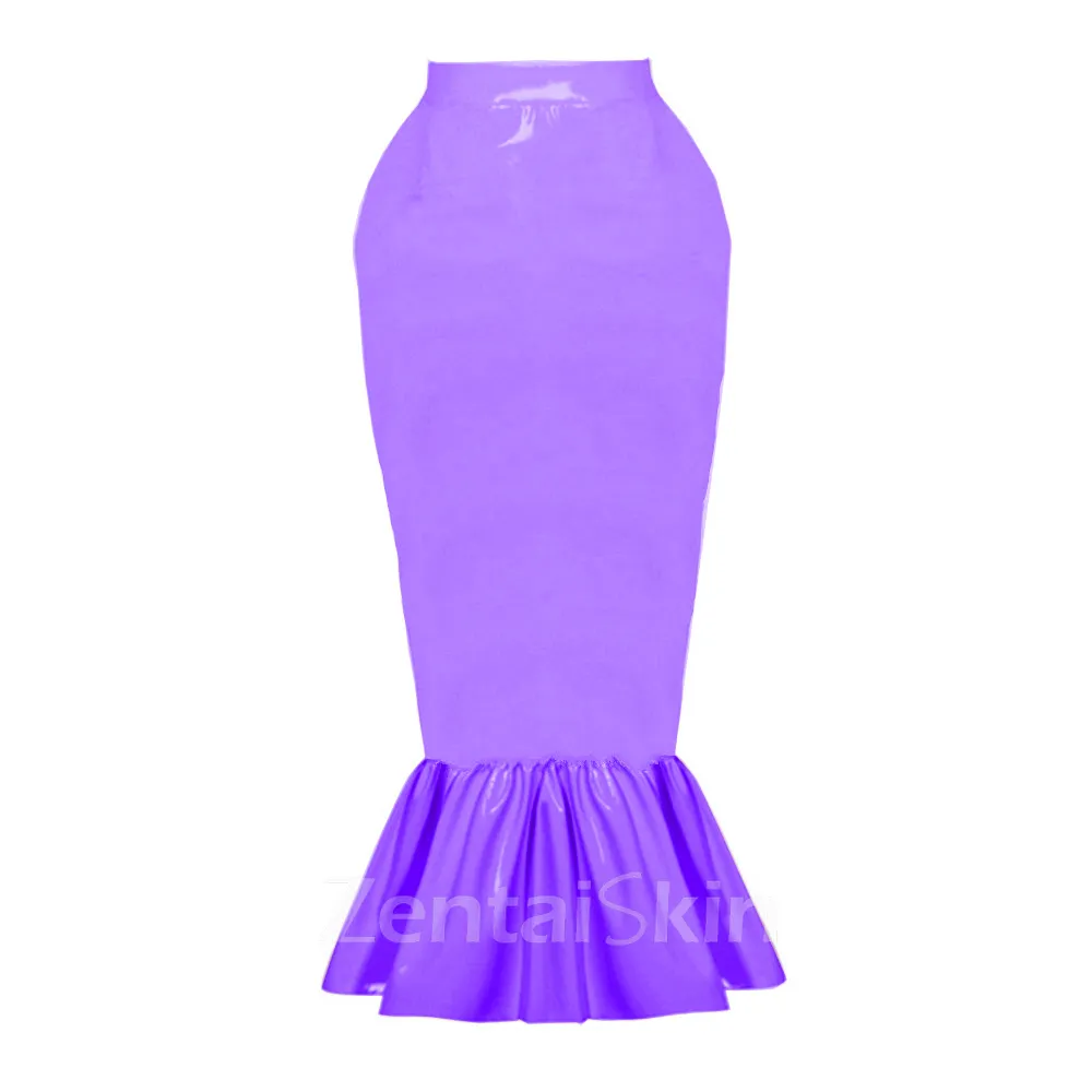Second Skin Women Ruffles Slim Mermaid Skirts Wild Trumpet Skirt Wetlook PVC Mid-length Wrap Hip Skirts