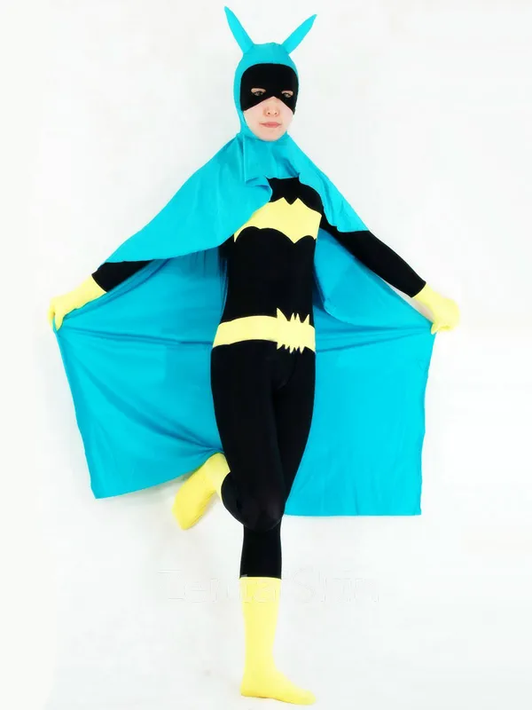 Batman Catsuit Skinsuit Second-skin Clothing Halloween Costumes Zentai Batgirl with Blue Cape