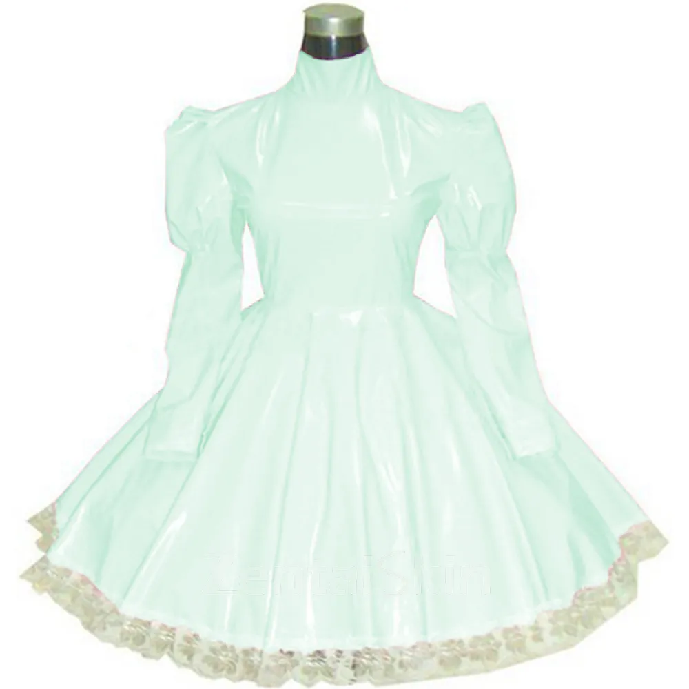 Second Skin Lolita Wetlook PVC Maid Dress Long Sleeve Gothic Dress French Maid Wetlook PVC Dress
