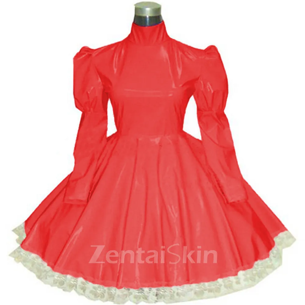 Second Skin Lolita Wetlook PVC Maid Dress Long Sleeve Gothic Dress French Maid Wetlook PVC Dress