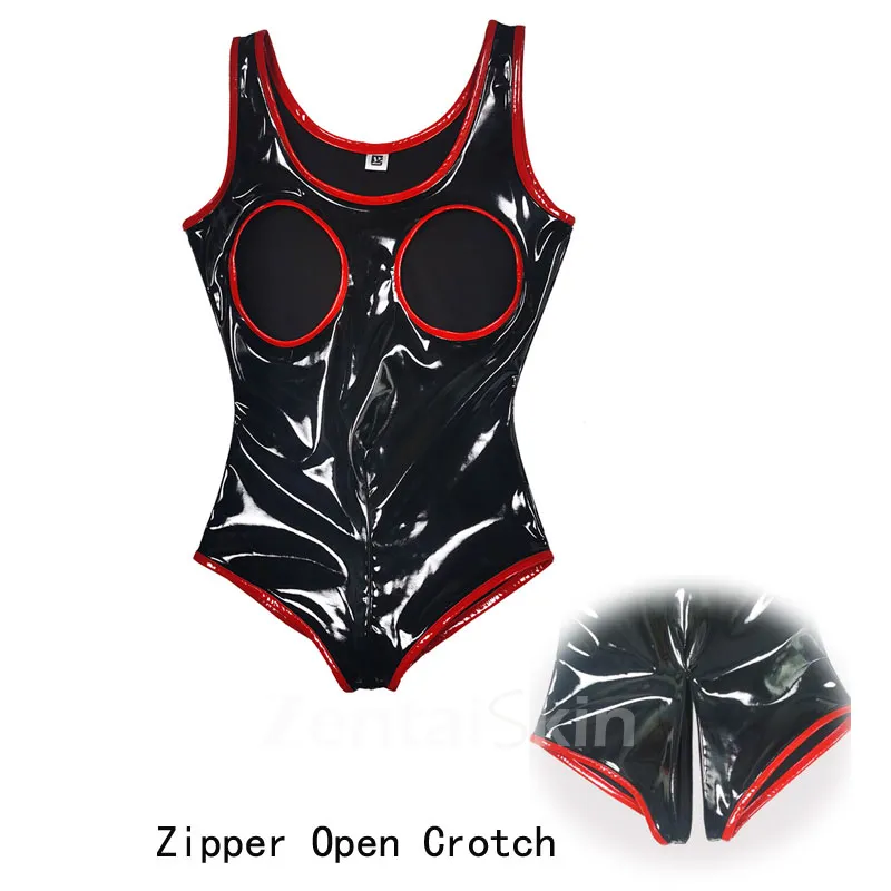 Second Skin Gothic Women Wetlook Leotard PVC Glossy Leather Wetlook Leotard Bodysuit