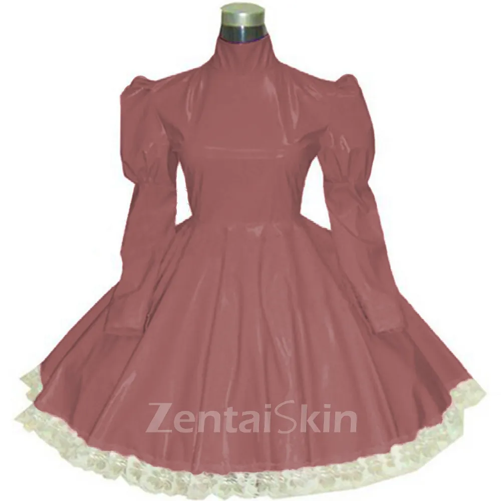 Second Skin Lolita Wetlook PVC Maid Dress Long Sleeve Gothic Dress French Maid Wetlook PVC Dress