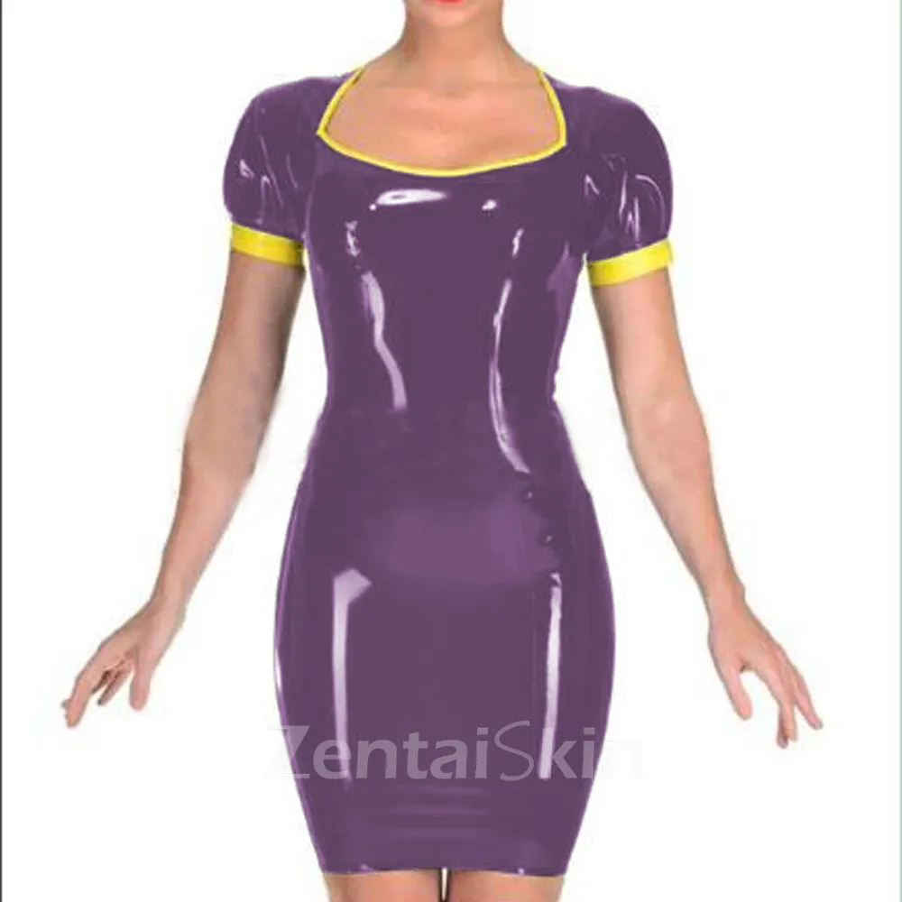 Second Skin Women Wet Look Wetlook PVC Short Sleeve Mini Dress Zipper Back Bodycon Dresses