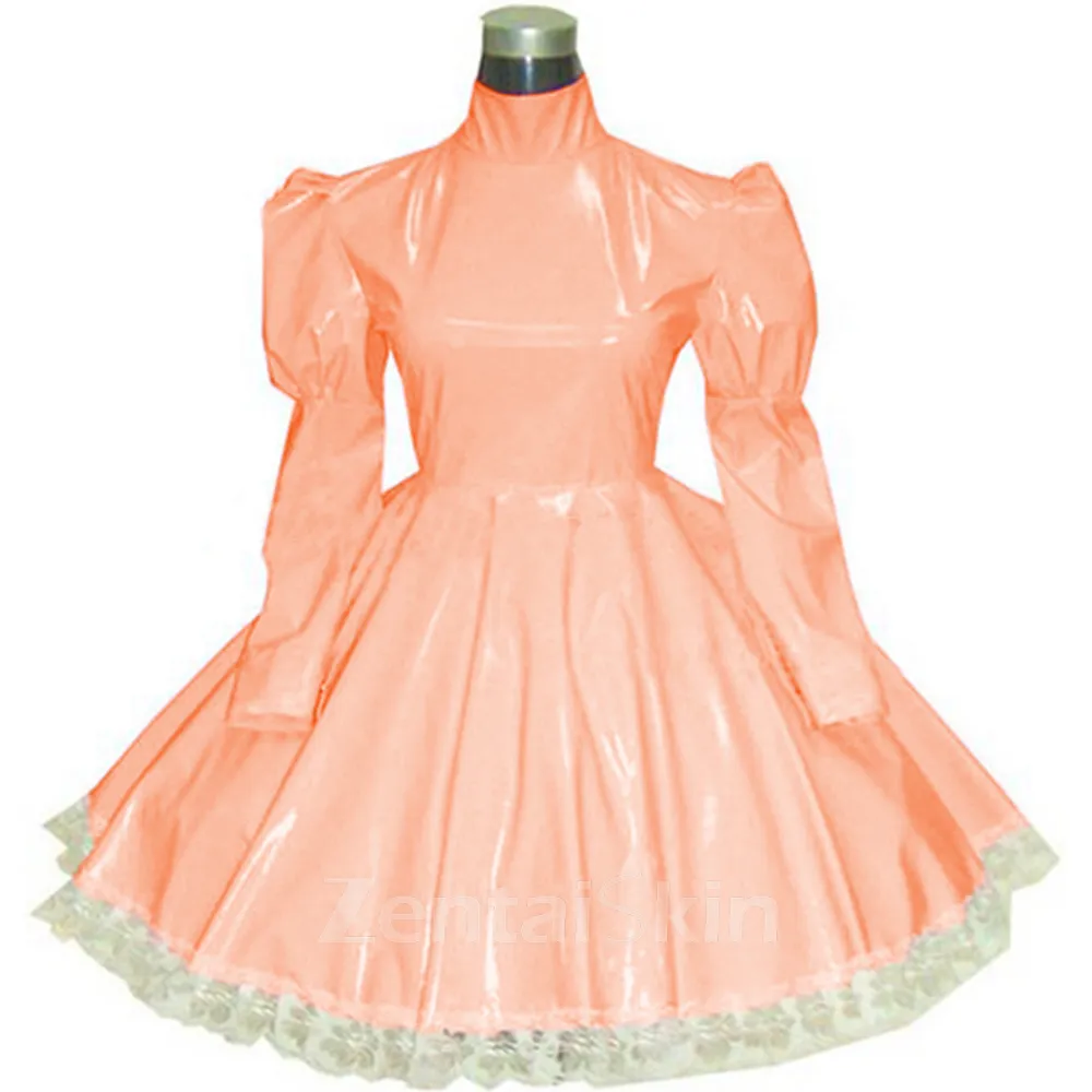 Second Skin Lolita Wetlook PVC Maid Dress Long Sleeve Gothic Dress French Maid Wetlook PVC Dress