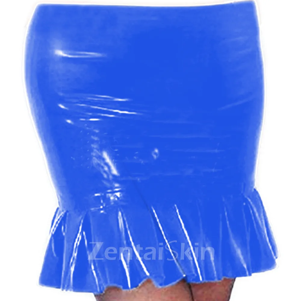 Second Skin Wetlook PVC Mini Skirt Gothic Women High Waist Asymmetric Hem Skater Skirt