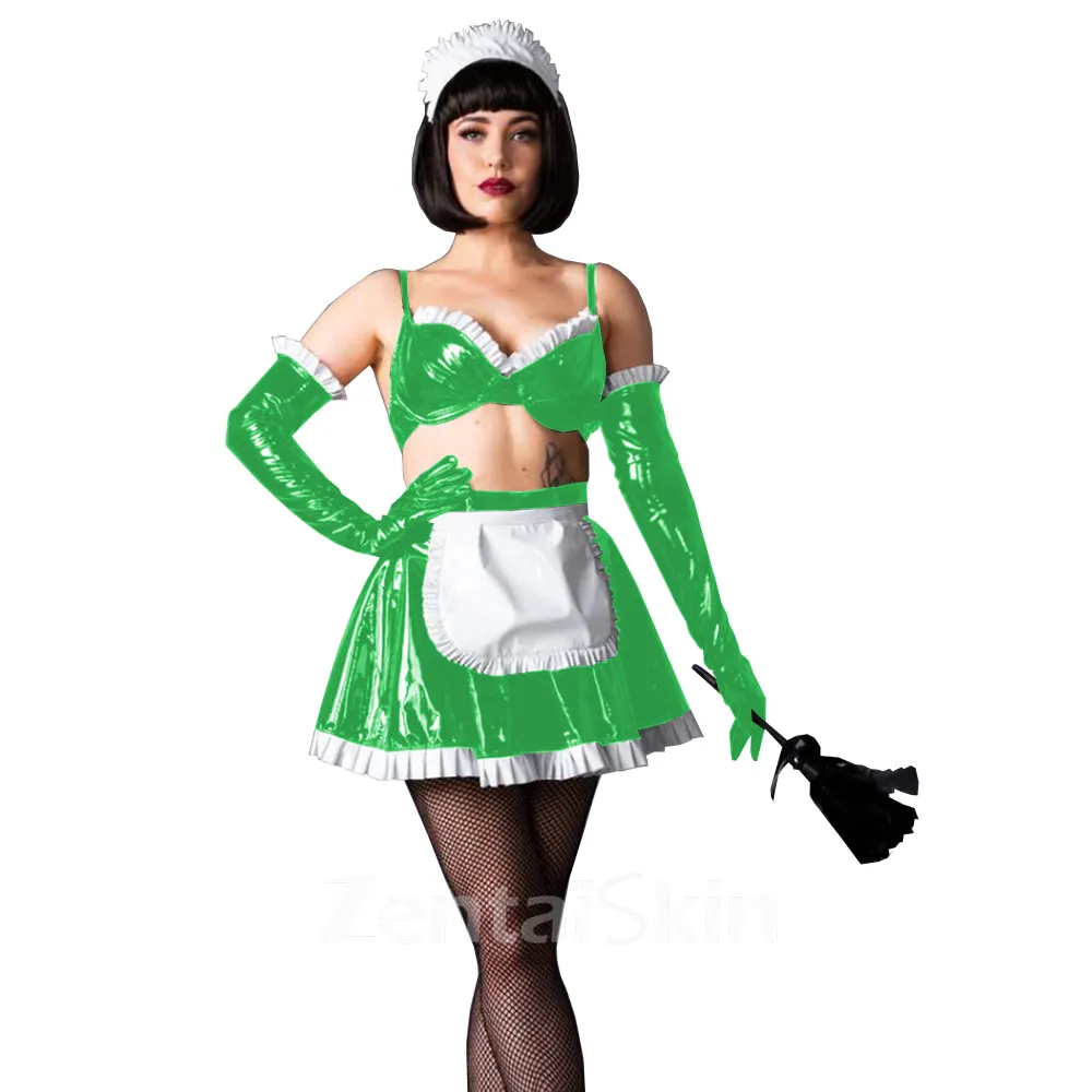 Second Skin Women Wetlook PVC Lolita Dress Maid Lolita Uniform
