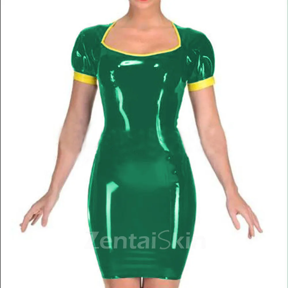 Second Skin Women Wet Look Wetlook PVC Short Sleeve Mini Dress Zipper Back Bodycon Dresses