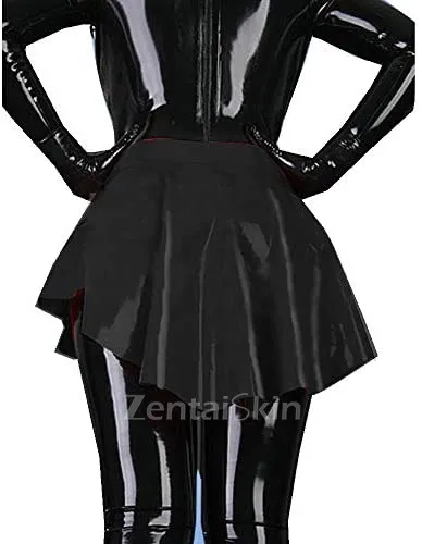 Second Skin Wetlook PVC Pleated Skirt Gothic Asymmetric Swallowtail Skirt