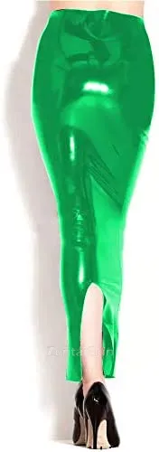 Second Skin Wetlook PVC Split Skirt High Waist Wrap Hips Long Skirt