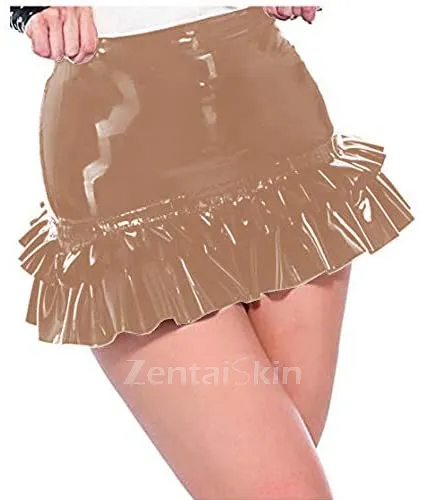 Second Skin Lovely Women Wetlook PVC Mini Skirt Wet Look A-line Ruffle Skirt