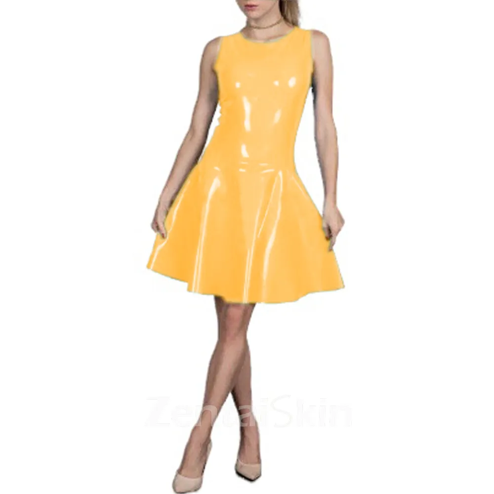 Second Skin Woman Mini Princess Dress Summer Party Wear Bodydon Pleated Wetlook PVC Dress