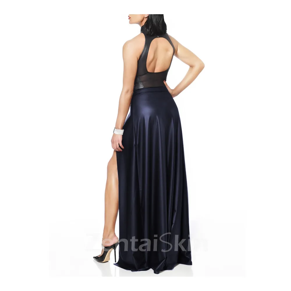 Second Skin Gothic Skirt Women Split High Waist Skirt Streetwear Punk Long Dress