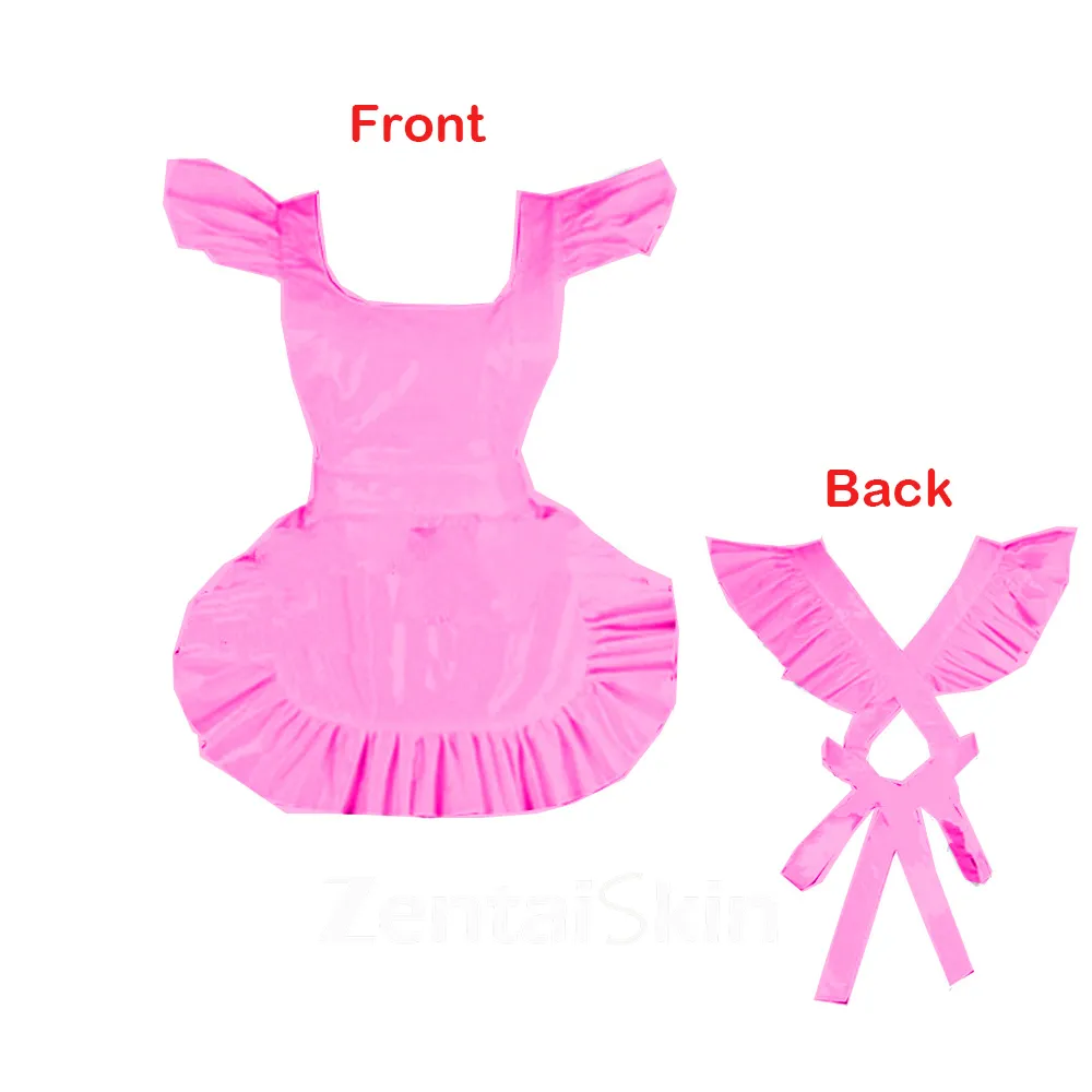 Second Skin Adult Cute Lolita Apron Wetlook PVC French Maid Apron Sissy Accessory Gothic Lolita Dress Halloween Ruffle Waitress Dress